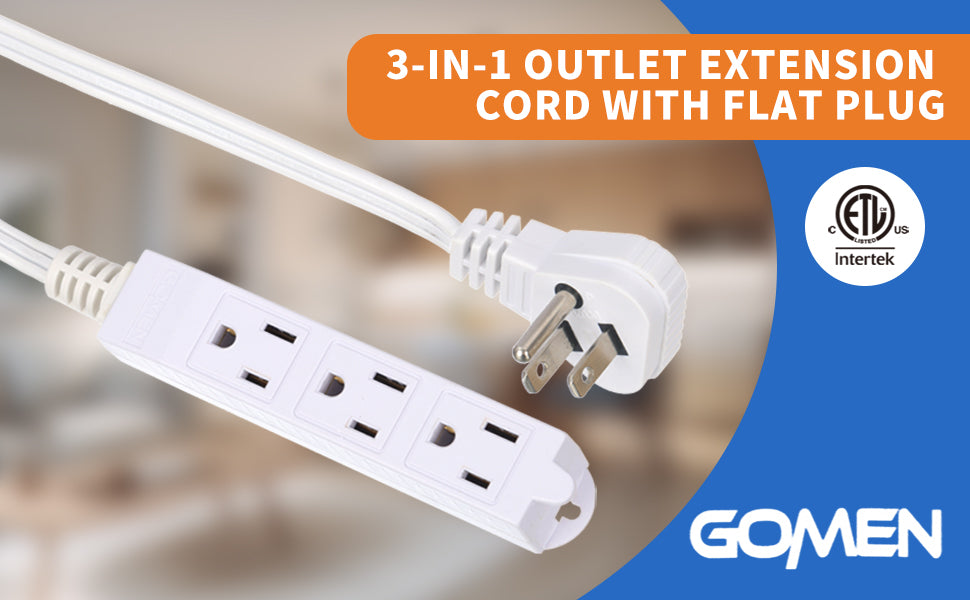 Indoor Extention Wire 9FT.W/THREE Outlets
