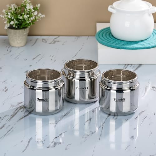 St. Steel Cannister Set Of 3pcs. Big Size
