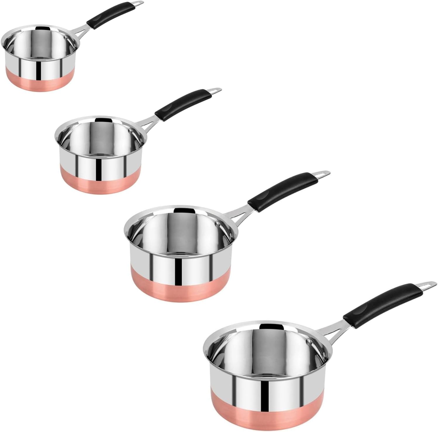 St. Steel Tea Pan Set Of 4 W/COPPER Base