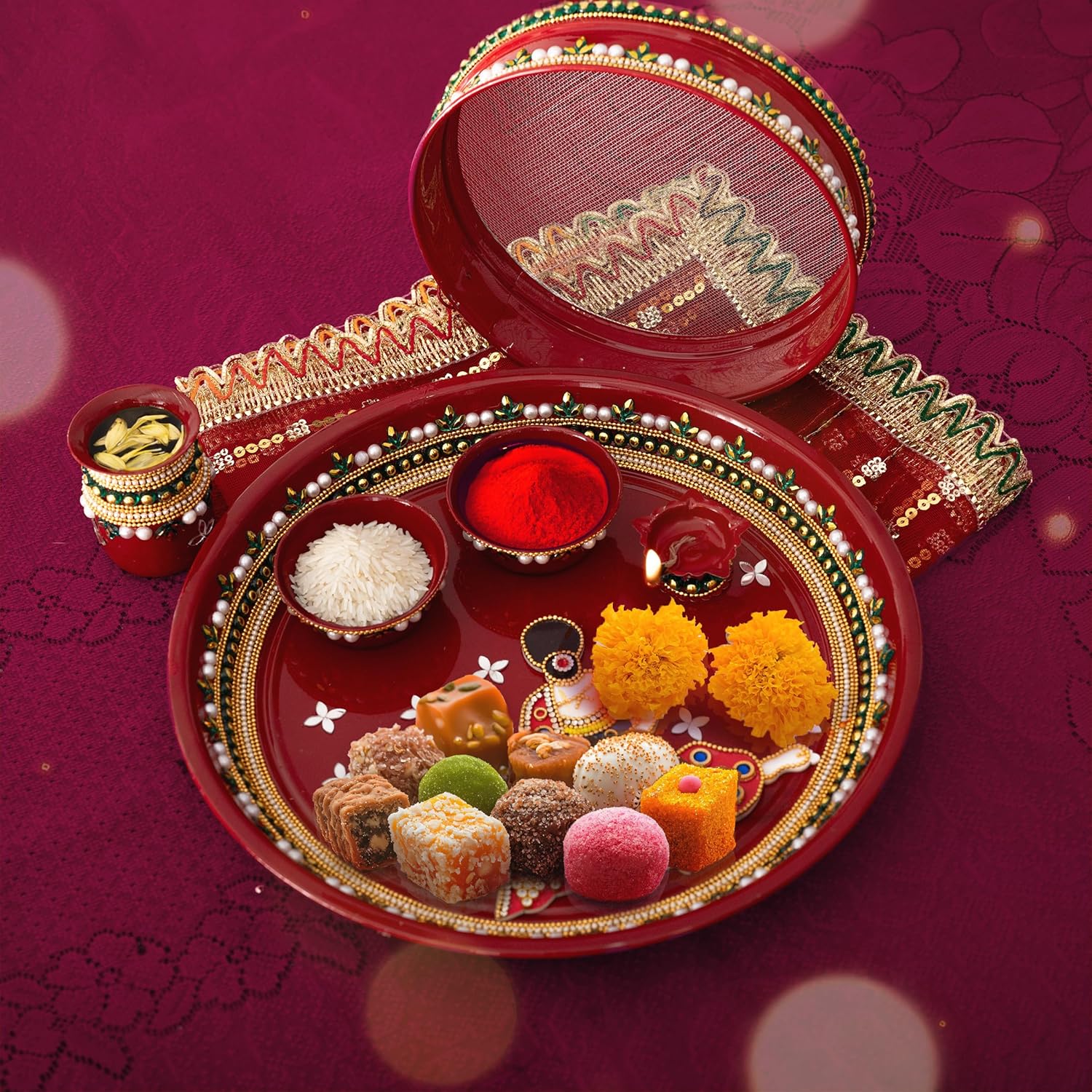 Decorated Embossed Karwa Thali