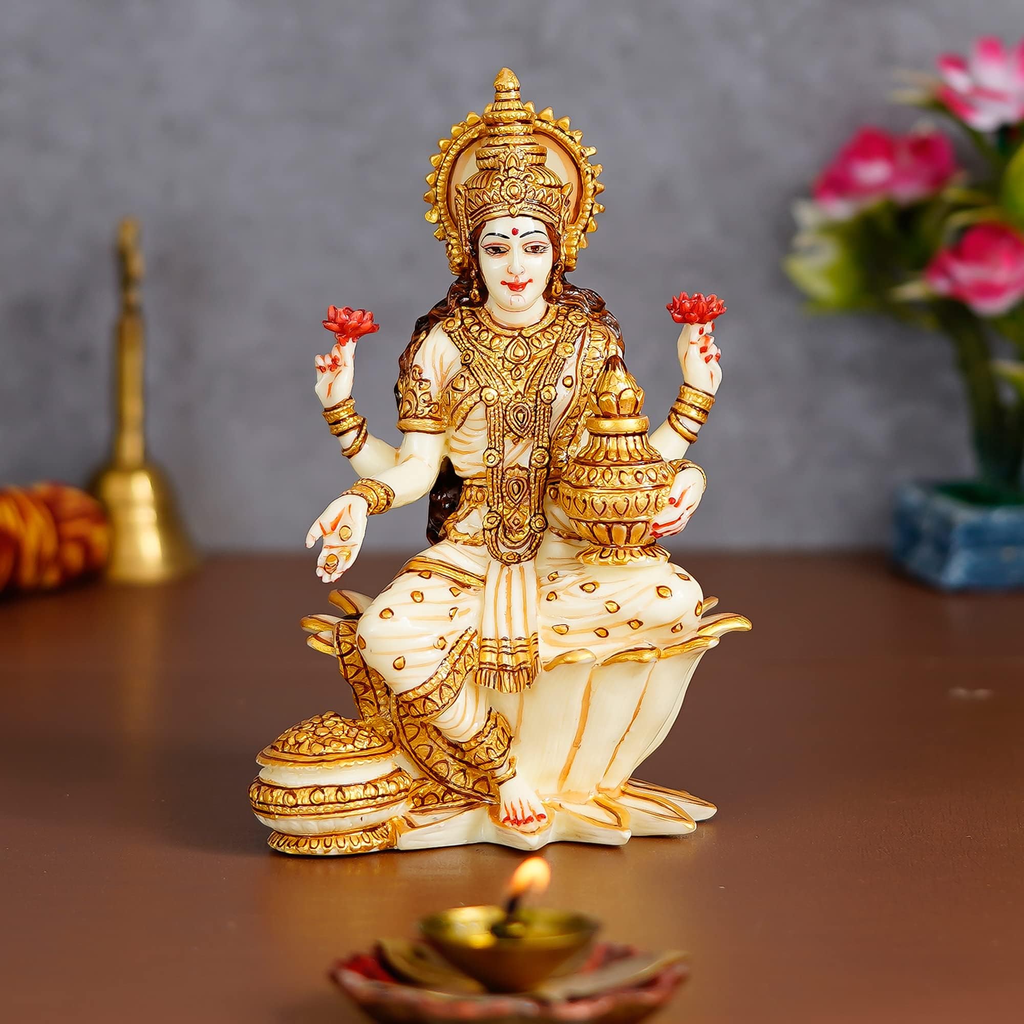 Luxmi Ji White With Golden Decoration 4"