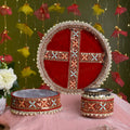 Designer Karwa Thali W/DECORATED Red Cloth