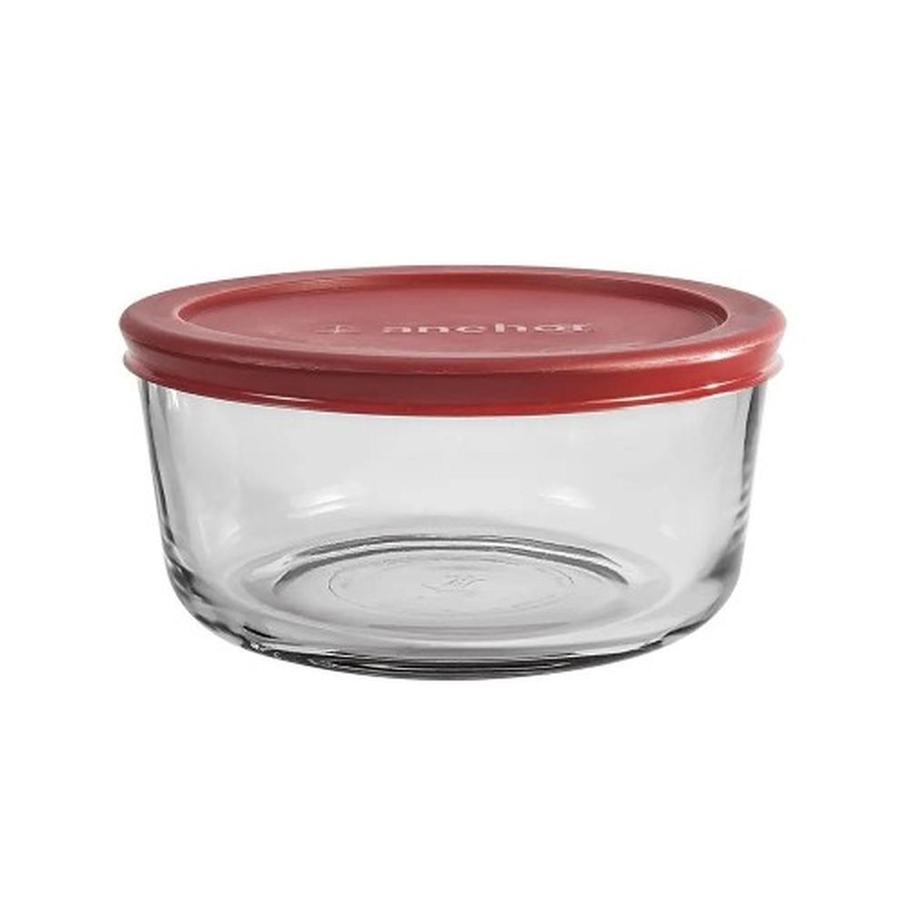 Glass Container Round W/RED Lid Big Size