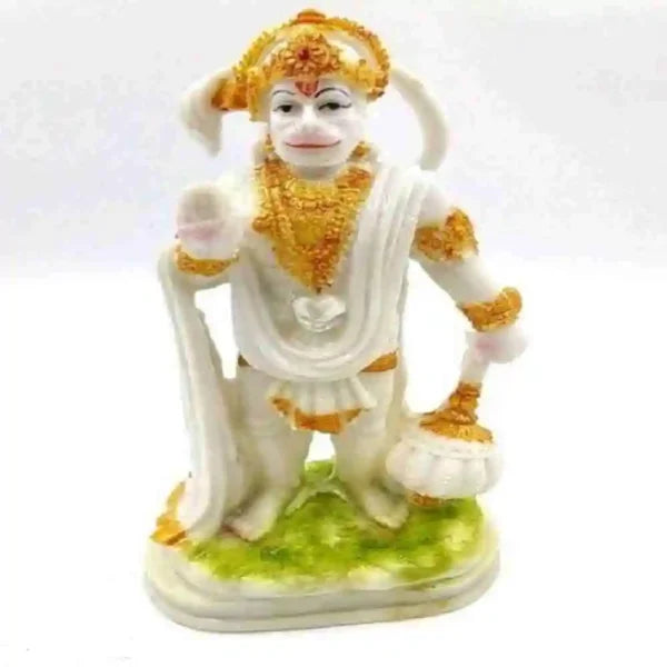 Hanuman Ji White Golden Embroidered Statue 18x10 CMS