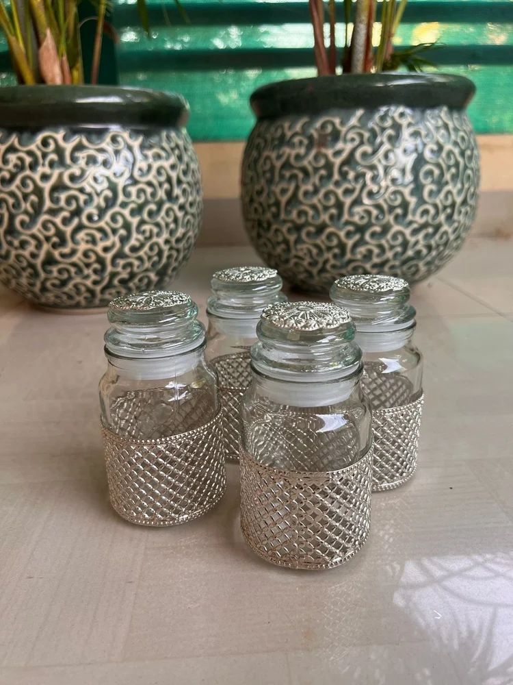 Glass Jar Big Size With Chrome Jaali All Around