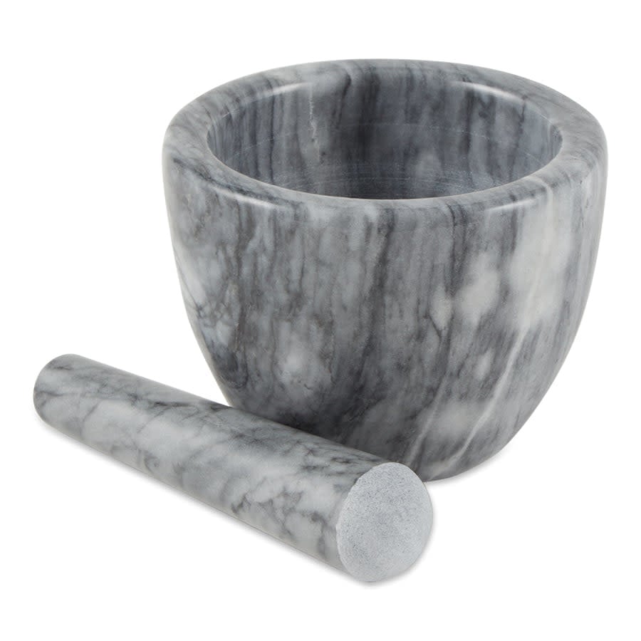 Mortar Pestle Medium White And Grey Marble 13x12 CMS AS